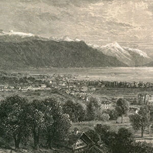 Vevey and the upper part of the Lake of Geneve, looking towards the Rhone Valley (engraving)