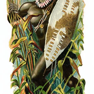 A Victorian Paper Scrap Relief of an African Zulu warrior, c. 1880 (colour litho)