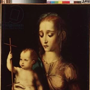Vierge a l enfant avec quenouille (Madonna and Child with a Distaff). Peinture de Luis de Morales (1509 / 20-1586), vers 1570. Art espagnol, style manieriste. Musee de l Ermitage, Saint Petersbourg