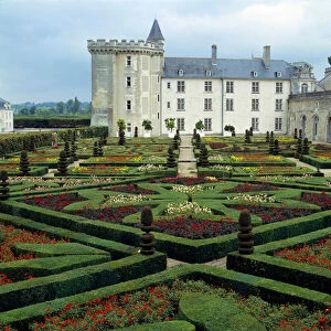 View of the chateau and gardens a la francaise de Villandry (Indre et Loire
