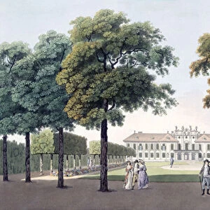 View of the Chateau of Pleasure at Hetzendorf, Vienna, 1790s (coloured engraving)