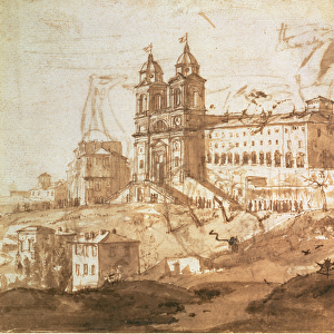 View of the Church of S. Trinita dei Monti, Rome, c. 1632 (pen and ink with brown wash)