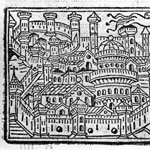 View of the city of Aosta in Italy. Engraving in "