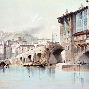View of the city of Lyon and the Pont de Charge. Watercolour from 1837. Paris, B. N