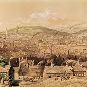 View of Industrial Sheffield (colour litho) from the South East by William Ibbit, 1854