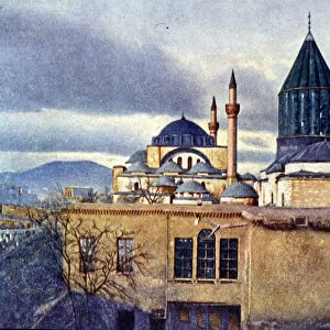 View of Mevlana Mausoleum in Konya (Turkey). Mevlana Celaleddin Rumi is the founder of