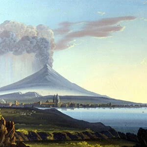View of Mount Etna Erupting (oil on canvas)