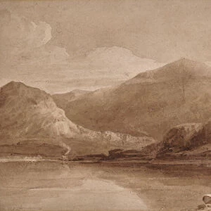 A View in North Wales with Bridge, 1800-59 (Watercolour)