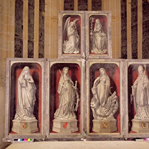 View of the panels of the closed altarpiece, depicting the Annunciation and saints