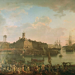 View of the port of Brest from the covered docks in 1795, 1795 (oil on canvas)