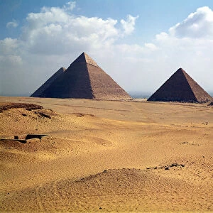 View of the Pyramids of Cheops, Chephren and Mycerinus (photo)