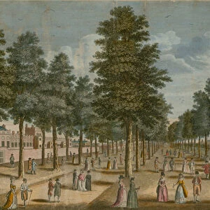 View of St Jamess Park, London (coloured engraving)
