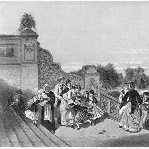 View of the Terrace, Central Park, 1872 (litho) (b / w photo)