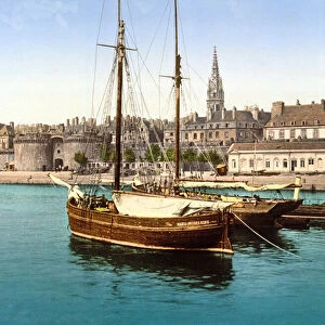 View of the walled city of St Malo from the Harbour, 1890-1900 (chromolitho)