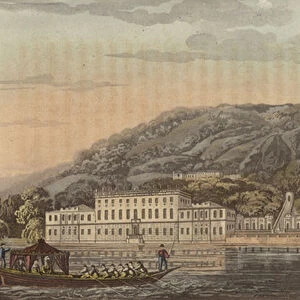 Villa d Este, residence of Queen Caroline, estranged consort of King George IV, on the shores of Lake Como, Italy (coloured engraving)