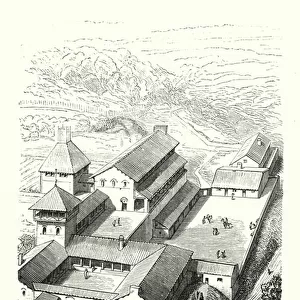 Villa merovingienne du temps de Dagobert Ier, Reconstitution de M Viollet-le-Duc (engraving)