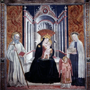 Virgin between st benedict and st Francesca Romana (Fresco, 1468)