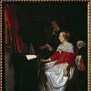 Virginals lecture. Painting by Gabriel Metsu (1629-1667), ec. holl. 17th century