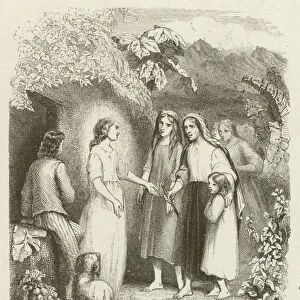 Virginia receiving her indigent neighbours (engraving)