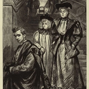 Visitors at St Pauls Cathedral, descending to the Crypt (litho)