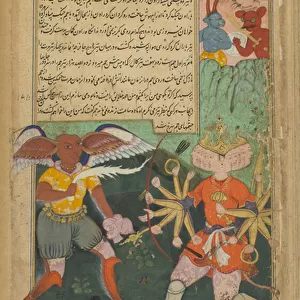 Vol. 2 fol. 303 Yama advances to smite Ravana with the weapon of death (opaque watercolour