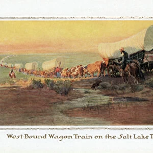 Wagon Train Heading West on the Salt Lake Trail, 1914 (screen print)