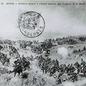 War of 1870: Bavarian artillery taking position from the heights of the Marfe in