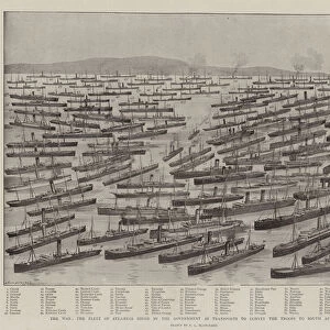 The War, the Fleet of Steamers hired by the Government as Transports to convey the Troops to South Africa (litho)