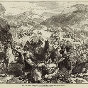 The War in the Herzegovina, Insurgents surprising a Turkish Convoy (engraving)
