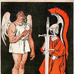War and peace. Allegorie (cartoon) by Gabriele Galantara (1867-1937) on the last cover of the French satirical newspaper " L'plate au beurre" n°325 of June 22, 1907