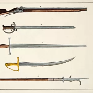 Weapons including swords and spears, c. 1400, plate from