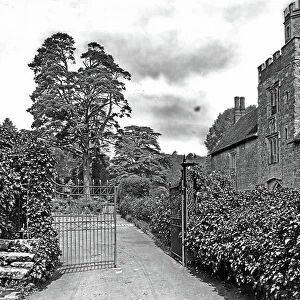 The west front and gatehouse tower from the garden, Ightham Mote, from The English Country House (b/w photo)