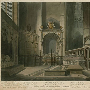 West view of St Edmunds Chapel, Westminster Abbey, London (coloured engraving)