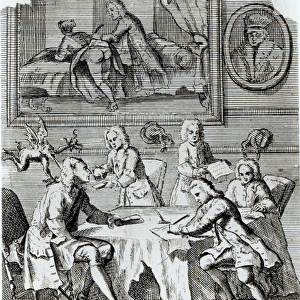 Whig Satire on Negotiations for the Treaty of Utrecht, c. 1713 (engraving) (b / w photo)