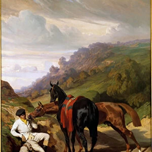White lad and his horses Painting by Alfred De Dreux (1810-1860). 19th century