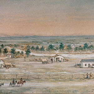 The Whitman Mission in 1845 (colour litho)