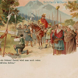 William Tell shooting the apple from his sons head (chromolitho)