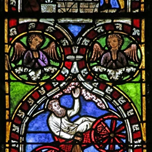 Window depicting Elijah ascending to heaven in a chariot (stained glass)