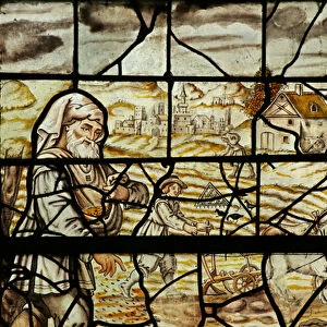 Window depicting Noah sowing in the Fields (stained glass)