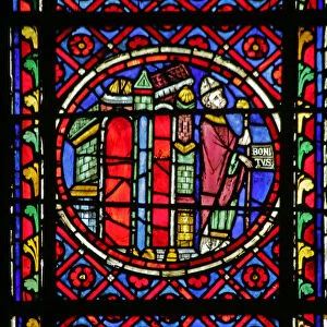 Window depicting Scene from the life of Saint Bonnet: Saint Bonnet leaving Clermont