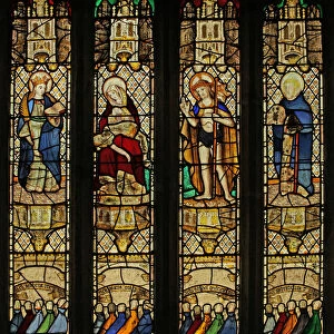 Window n3 depicting Christ, the Pieta, St Mabena, St Mewbred (stained glass)