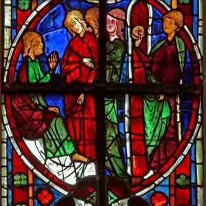 Window w209 depicting St Nicholas enticed by women (stained glass)