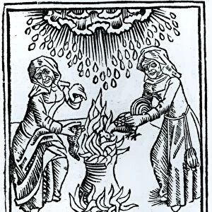 Witches Making a Spell, 1489 (engraving) (b&w photo)
