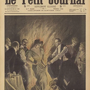 A woman accidentally set on fire during a New Years supper in a New York restaurant (colour litho)
