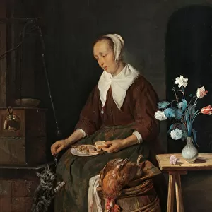 Woman Eating, Known as The Cats Breakfast, c. 1661-64 (oil on panel)