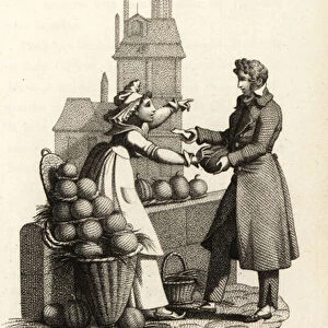 Woman giving a melon to a Marie Antoinettes warder, 1793. 1815 (engraving)