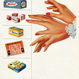 Womans Hand Chooses Between a Variety of Food Items, 1951 (screen print)