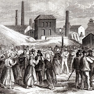 Women Demonstrating at the Le Creusot coal mine in April 1870 (engraving) (b / w photo)