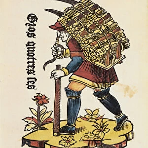 Wood carrier, 16th century (colour etching)