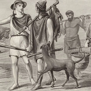 Work and occupations in Ancient Greece. Illustration for Bilder-Atlas (engraving)